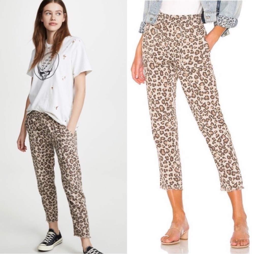 Monrow Leopard Print Cotton Raw Hem Crop Pull On … - image 3
